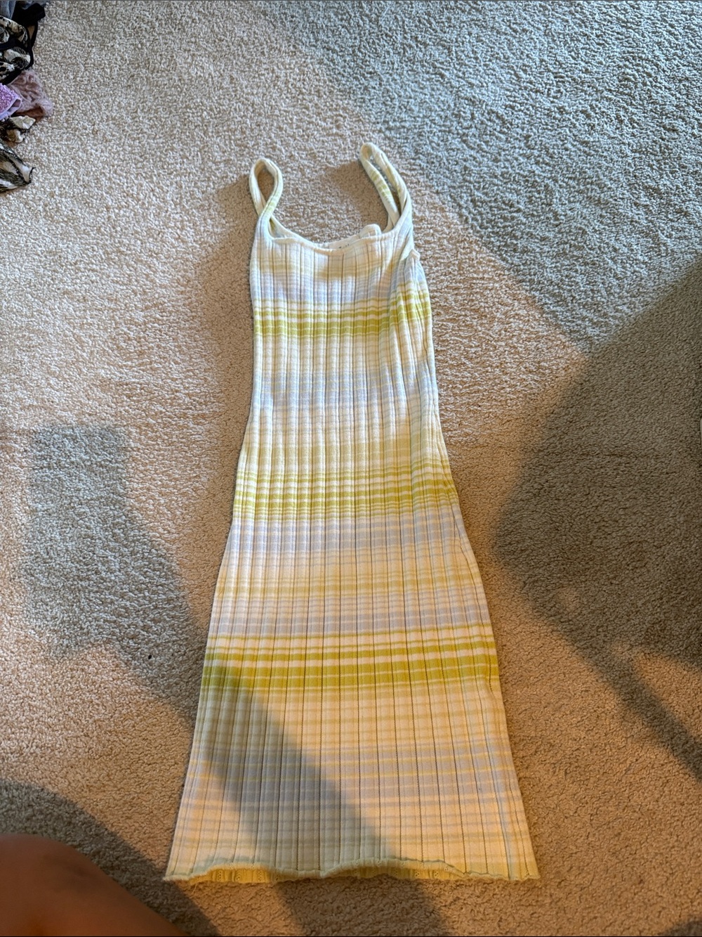 Aritzia Yellow and Cream Striped Ribbed Mini Dress